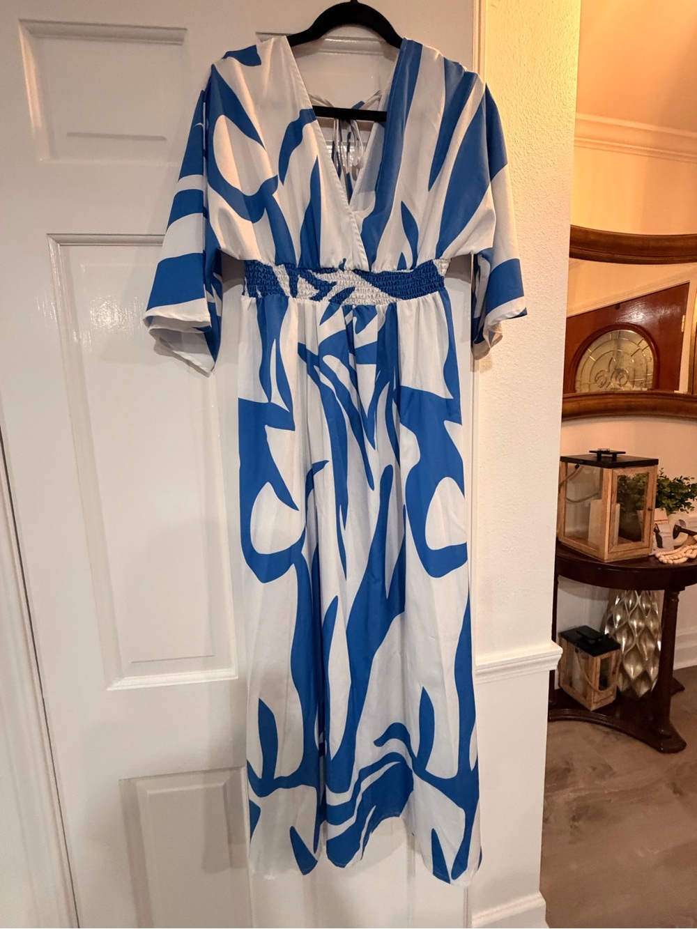 SHEIN Blue and White Abstract Maxi Dress